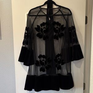 Sheer Black Floral Appliqué Dress